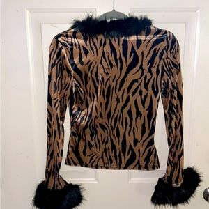 SHEIN animal print velvet top with fur